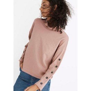 MADEWELL Women's XL Top Button Sleeve Turtleneck Sweatshirt Top Mauve Blush Pink